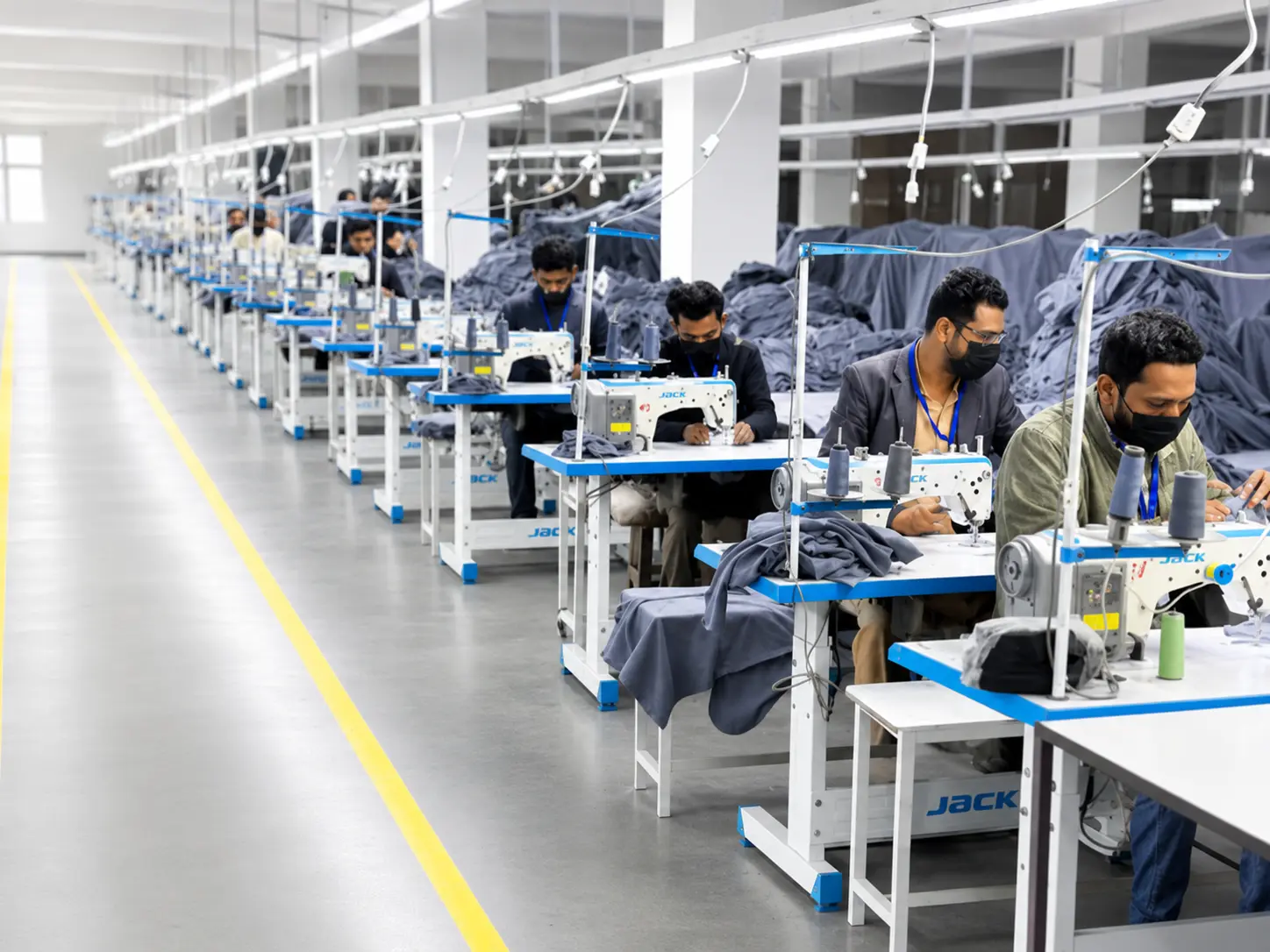 Stitching department — high-speed garment assembly lines
